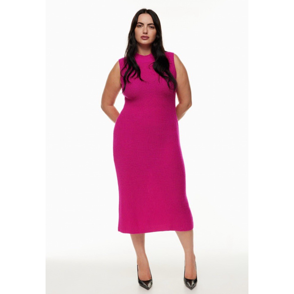 Babaton Aesthetica Wool Mock Neck Midi Dress‎ S Pink Barbie Office Holiday Party
